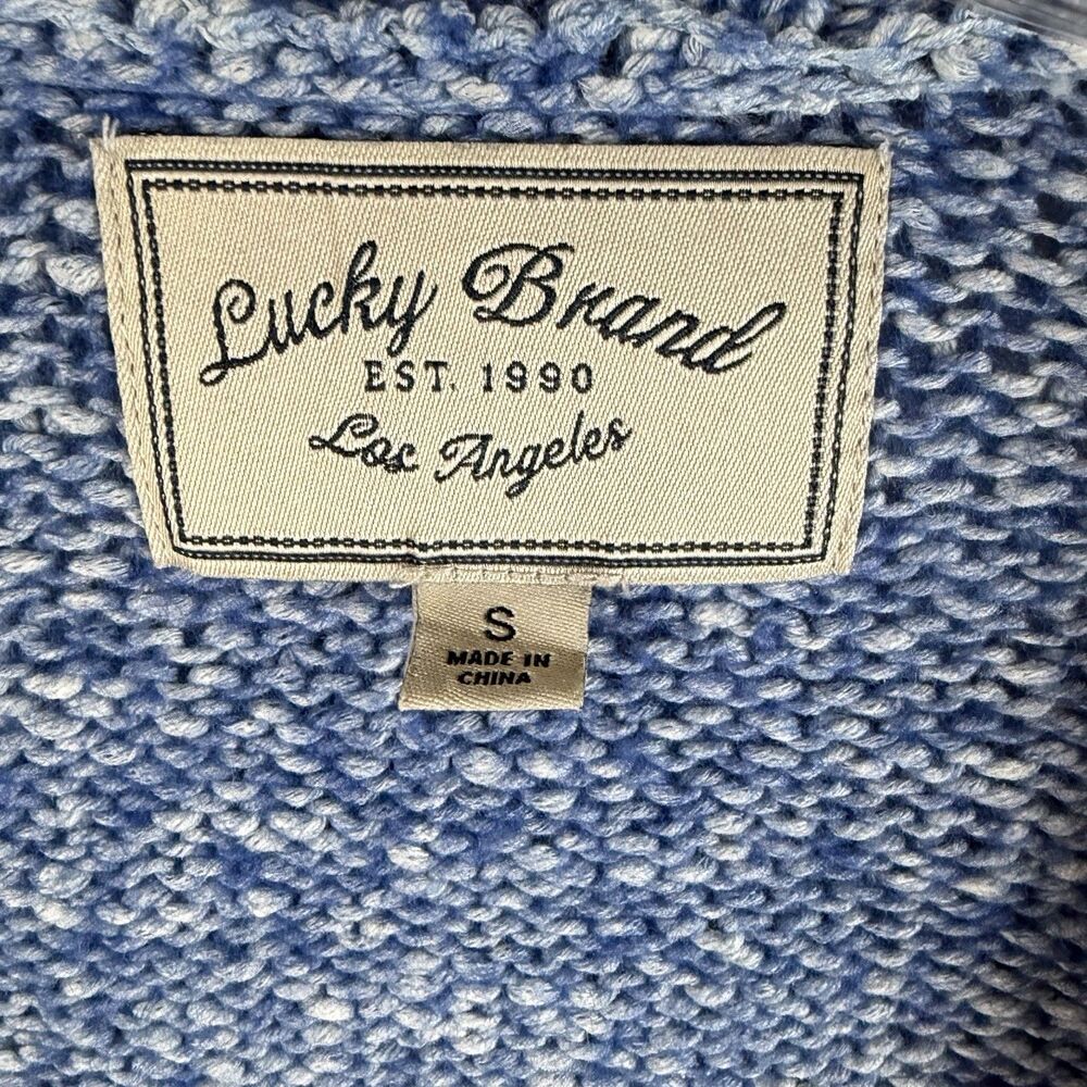 Lucky Brand Open Sweater Blue Striped Knit Fringe Western Mixed Media Artsy Sz S - Picture 2 of 11